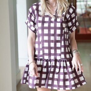 Brooke Wright Women Cotton Linen Sale Lucy Dress Maroon Buffalo Check Size Large